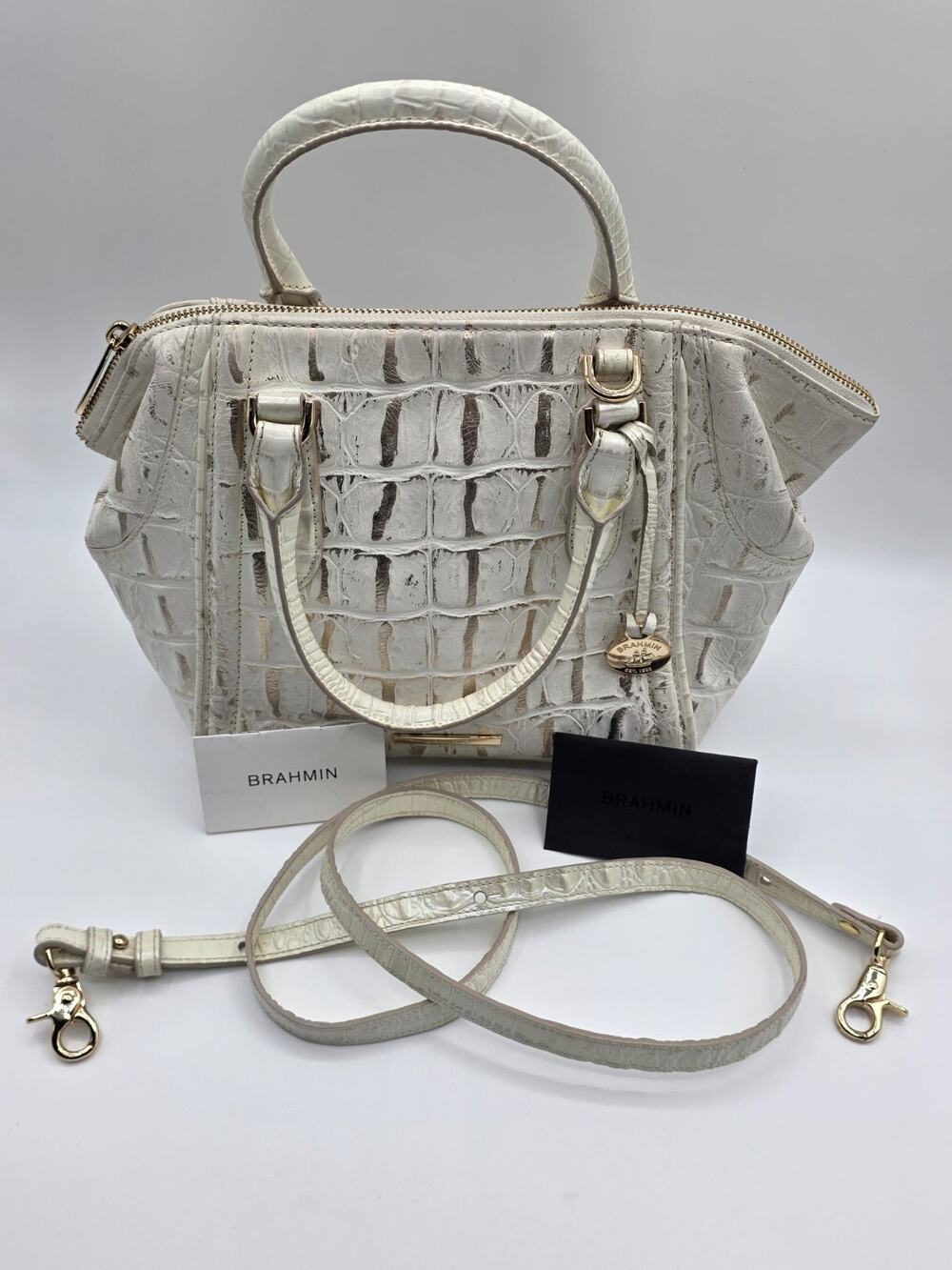 BRAHMIN MINI CAMILA Satchel Sand Georgetown Embossed Leather Crossbody Bag